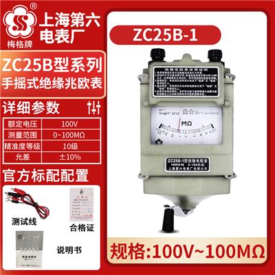 梅格牌/上海六表厂 ZC25B-1 (100V100M） 手摇绝缘电阻测试仪兆欧表
